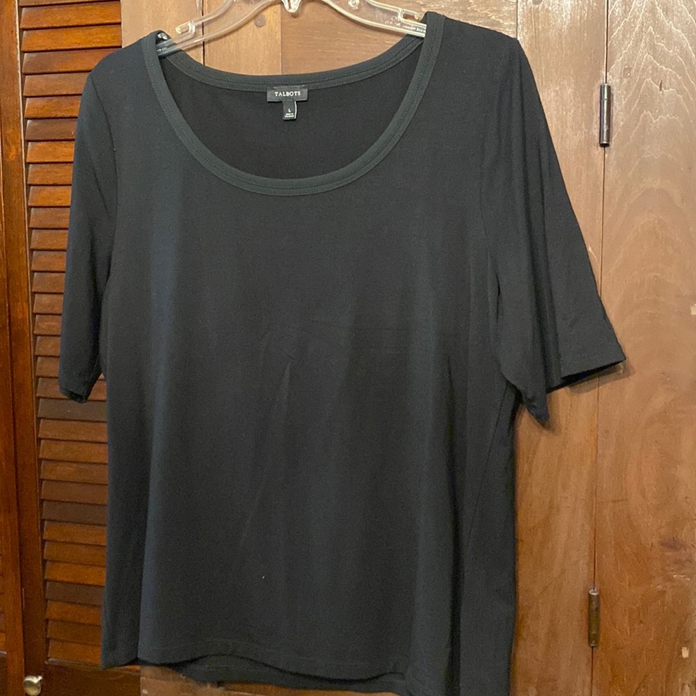 Talbots Size Large Black Elbow Sleeve Top